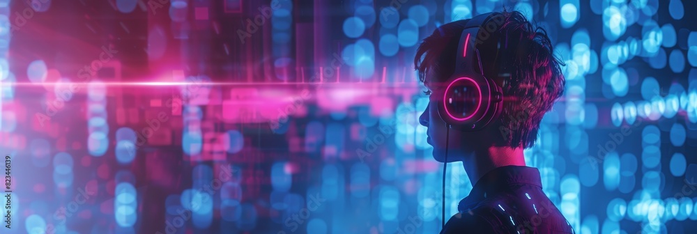 Poster the image shows a call center employee using a headset while working in an office to support a remot