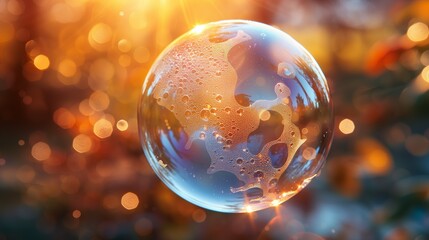 Glowing Soap Bubble in Sunset Light - AI Generative