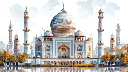 The Taj Mahal is a beautiful white building with a dome on top - Powered by Adobe