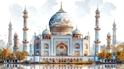 The Taj Mahal is a beautiful white building with a dome on top