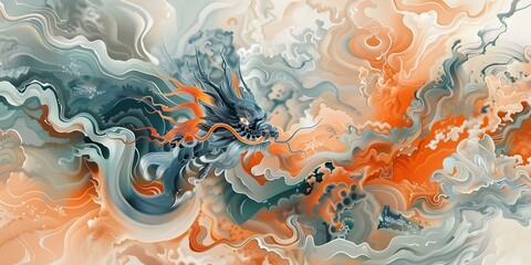 Vibrant artwork inspired by Chinese culture and mythical elements. Concept Chinese Culture, Mythical Elements, Vibrant Artwork, Inspirational Scenes