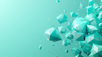 Cyan background with polygon web that analyzing data on Cyan and square pieces with Cyan elements