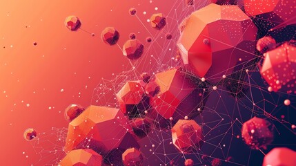 Maroon background with polygon web that analyzing data on Maroon and square pieces with Maroon elements