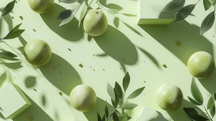 Olive background with polygon web that analyzing data on Olive and square pieces with Olive elements