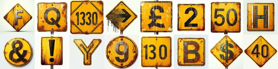 Obraz premium Yellow Road traffic sign Lettering Typeface. AI generated illustration