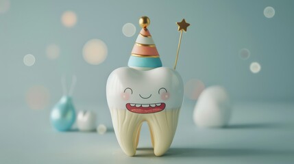 Birthday of the first molar, gift from tooth fairy. Generative AI