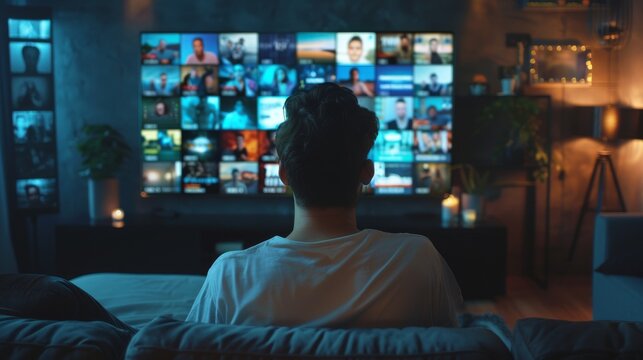 A streaming service website with TV shows, reality TV, and fiction films, as well as screen replacements for desktop pcs and laptops showing a professional sports documentary.