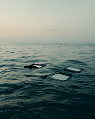 Fototapeta premium Mirrors float in the sea, surreal picture