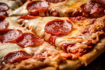 Pepperoni Pizza with melting cheese. Ai generative