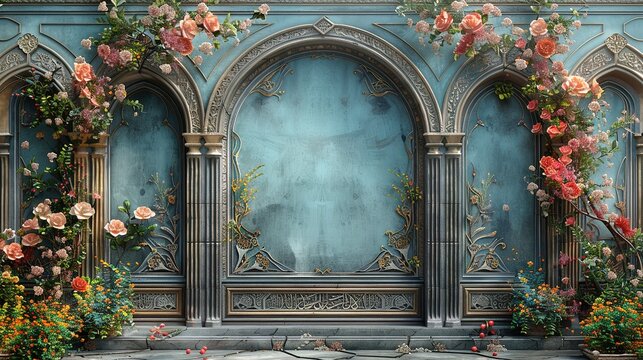 Islamic Frame Transparent old background vintage design illustration interior fantasy architecture gothic style flower dark beautiful
