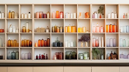 shelves blurred product catalog interiors