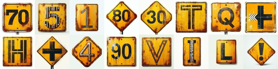 Yellow Road traffic sign Lettering Typeface. AI generated illustration