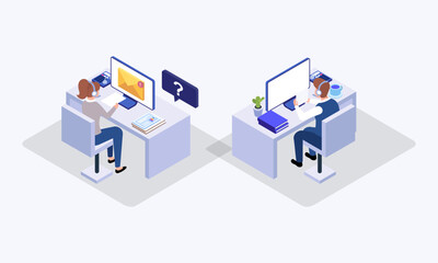 Call center vector isometric illustration