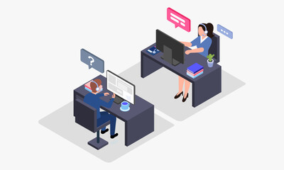 Call center vector isometric illustration