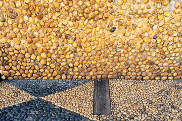 Wall of colored stones. Advertising space. Design element. Background. Horizontal.