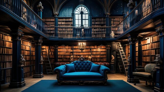 cozy blue library
