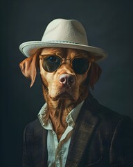 Dog in Fedora and Sunglasses with Stylish Attire - Generative ai