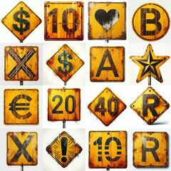 Obraz premium Yellow Road traffic sign Lettering Typeface. AI generated illustration