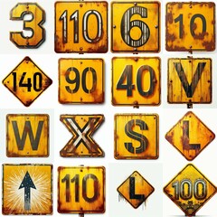 Obraz premium Yellow Road traffic sign Lettering Typeface. AI generated illustration