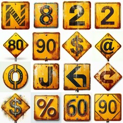 Yellow Road traffic sign Lettering Typeface. AI generated illustration
