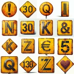 Yellow Road traffic sign Lettering Typeface. AI generated illustration