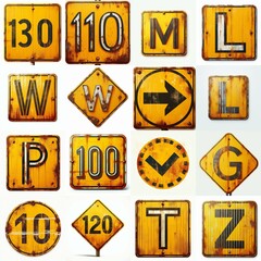 Obraz premium Yellow Road traffic sign Lettering Typeface. AI generated illustration