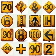 Yellow Road traffic sign Lettering Typeface. AI generated illustration