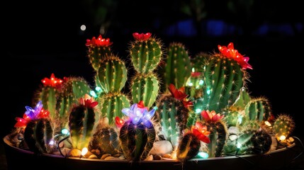 decoration cactus with christmas lights