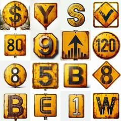 Yellow Road traffic sign Lettering Typeface. AI generated illustration