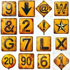 Yellow Road traffic sign Lettering Typeface. AI generated illustration