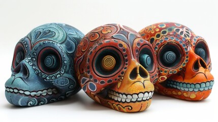 Decorative Mexican dead animals. Cats skulls and dogs sugar heads.