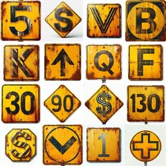 Obraz premium Yellow Road traffic sign Lettering Typeface. AI generated illustration