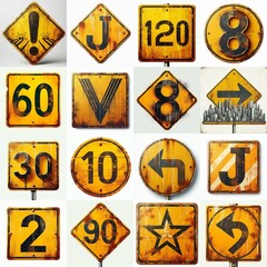 Obraz premium Yellow Road traffic sign Lettering Typeface. AI generated illustration