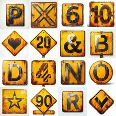 Obraz premium Yellow Road traffic sign Lettering Typeface. AI generated illustration