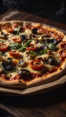 Italian pizza baked in wood-fired oven