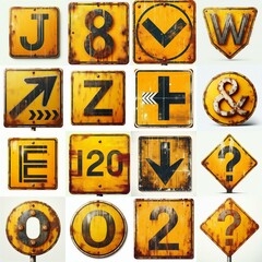 Yellow Road traffic sign Lettering Typeface. AI generated illustration