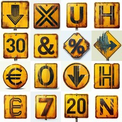 Obraz premium Yellow Road traffic sign Lettering Typeface. AI generated illustration