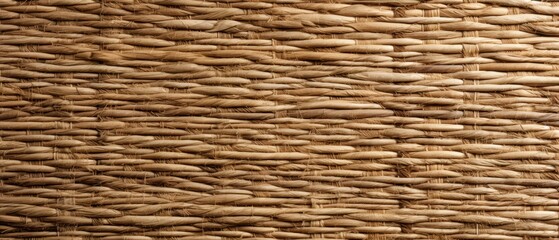 Detailed straw mat with natural fibers, rustic copy space