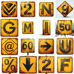 Yellow Road traffic sign Lettering Typeface. AI generated illustration