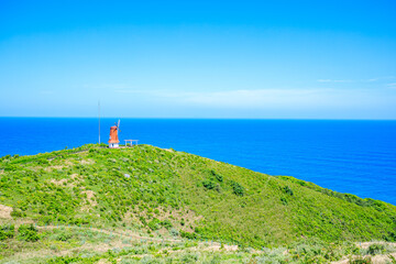 初夏の風車展望所　大島　福岡県宗像市　Early summer windmill observation deck. Ooshima island. Fukuoka Pref, Munakata City.