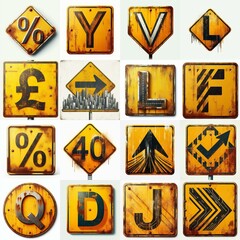 Obraz premium Yellow Road traffic sign Lettering Typeface. AI generated illustration