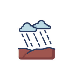 Rain in field line icon. Cloud, thunderstorm, stormy weather isolated outline sign. Nature, weather forecast, countryside concept. Vector illustration, symbol element for web design and apps