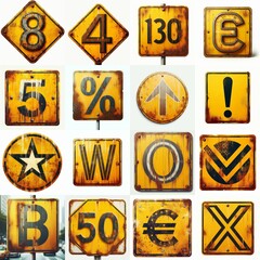 Yellow Road traffic sign Lettering Typeface. AI generated illustration