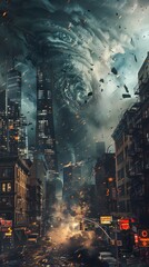 Fototapeta premium Illustrated of Tornado watch alert in a densely populated city.