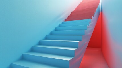 Modern illustration of red and blue pastel minimalist stairs in a trendy style
