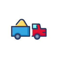 Truck with grain line icon. Trailer, field transport, distribution isolated outline sign. Farming, agriculture, harvest concept. Vector illustration, symbol element for web design and apps