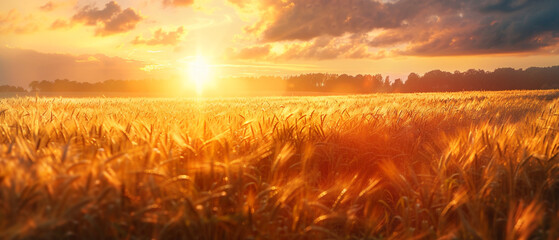 Golden sunrise over an agro field 