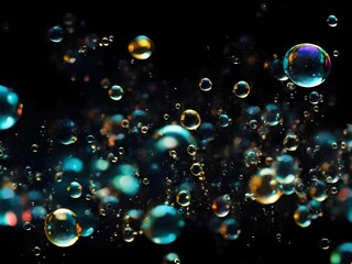 Naklejka premium Glowing background with bubbles and stars bubbles isolated on black glowing background. Generative AI