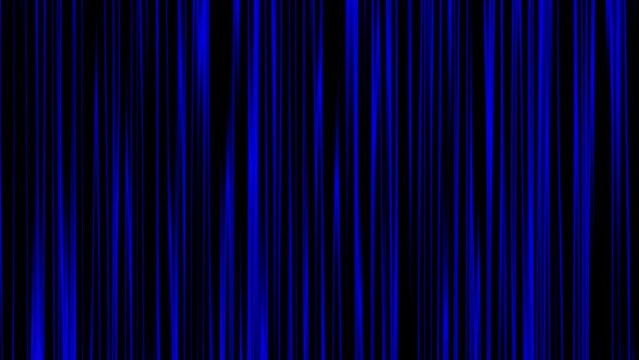 Dark hi-tech background with striped texture. Glowing royal blue abstract moving vertical lines on black backdrop. Flowing motion. Digital technology, cyberspace, data, information, computer science