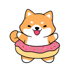 Cute character of happy and attractive shiba inu dog in vector illustration style. perfect for Stickers, Prints for Clothing, Coloring Pages.rint